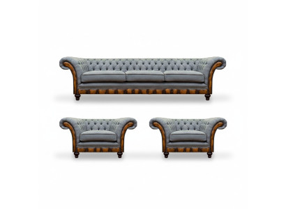 Stilvolle Chesterfield Hellgraue Couchgarnitur Wohnzimmer Sofas 3tlg