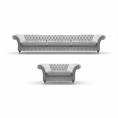 Weißer Chesterfield Dreisitzer Luxuriöser Wohnzimmer Polstersessel 2tlg