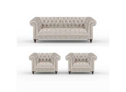 Stilvolle Chesterfield Couchgarnitur Moderne Textilcouch 2x Lehnsessel