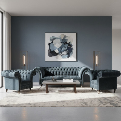 Stilvolle Chesterfield Couchgarnitur Designer Polstersofas 2x Sessel