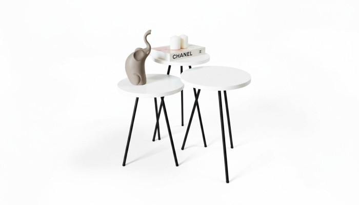  Wohnzimmer Couchtisch Beistelltisch Set 3x Modern Weiß MDF Metallbeine