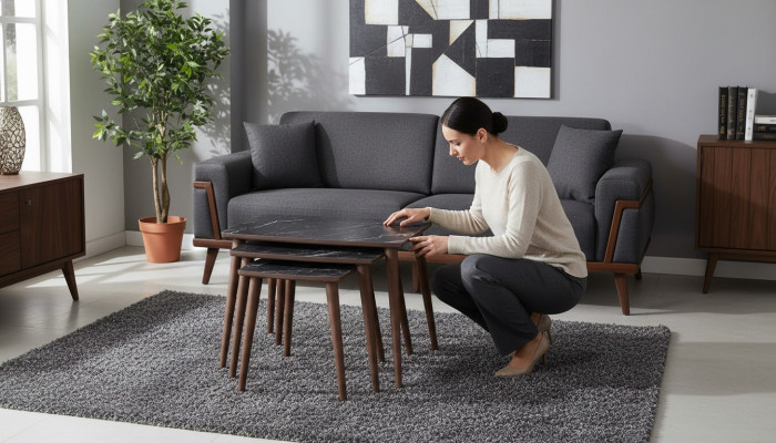  Rechteckige Couchtische 3 x Set schwarz Esszimmer-Wohnzimmertische Neu