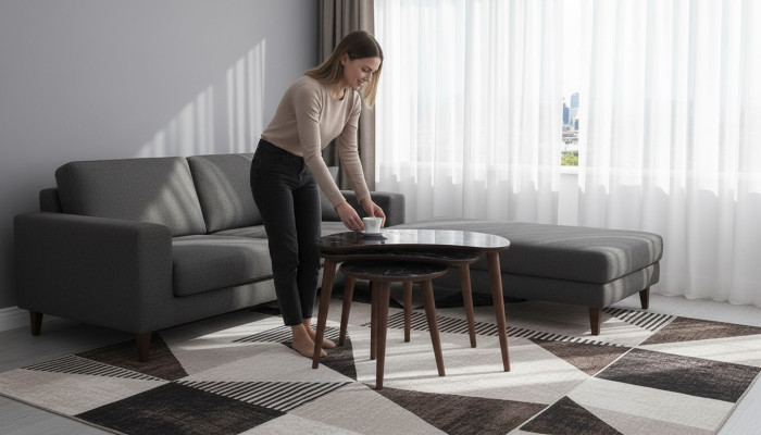  Couchtische 3 x Set aus schwarzem Holz luxuriöses Wohnzimmertisch-Set