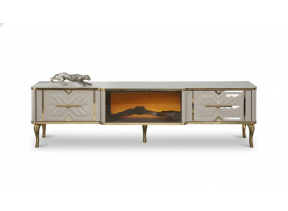 Wohnzimmer Sideboard weiß + gold Kamin Luxus RTV Lowboard Exclusive