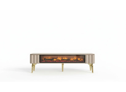  Sideboard RTV Wohnzimmer Luxusmöbel Kamin Beige MDF Metall Lowboard
