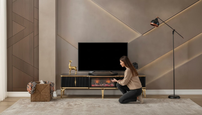  Schwarzes TV-Lowboard neue luxuriöse Möbel MDF-Metall für Wohnzimmer