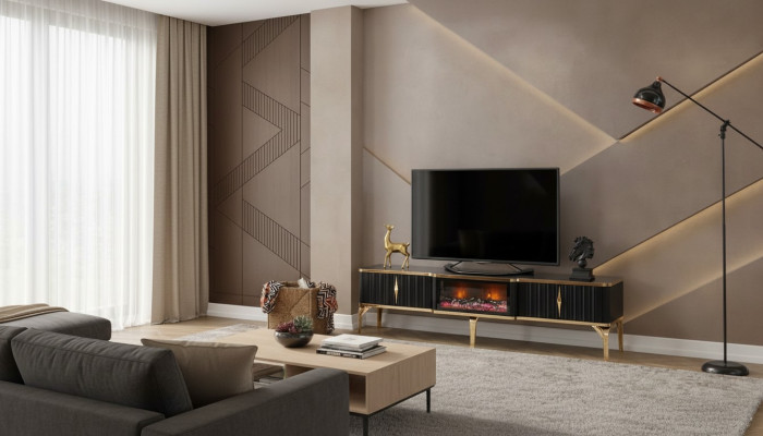  Schwarzes TV-Lowboard neue luxuriöse Möbel MDF-Metall für Wohnzimmer