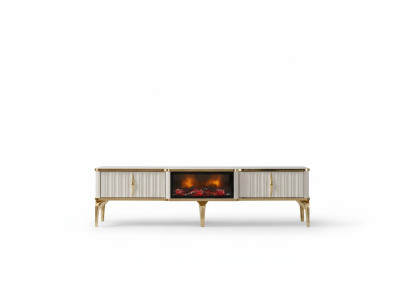  Wohnzimmer TV-Lowboard weiß + gold MDF Sideboard Metall RTV Luxus Neu