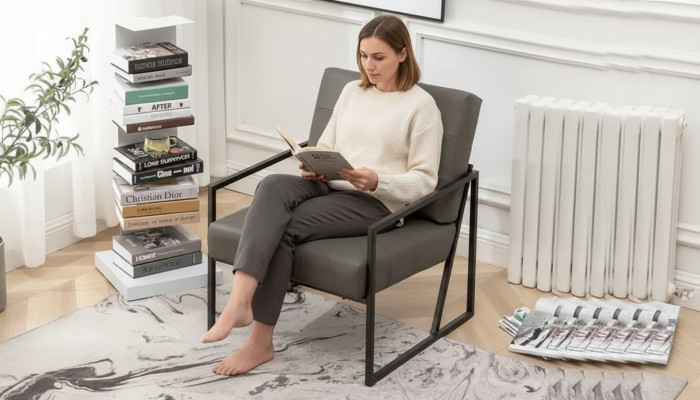  Wohnzimmer Sessel Dunkelgrau 1-Sitzer Metallbeine + Textilpolsterung