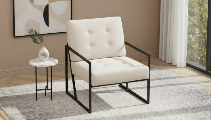  Beiger Textilsessel Wohnzimmer 1-Sitzer Relax Metallbeine Esszimmer