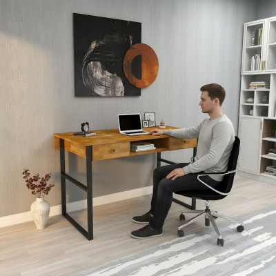 Brauner Holztisch 2x Schubladen Designer Büromöbel Luxus Schreibtisch