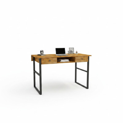 Brauner Holztisch 2x Schubladen Designer Büromöbel Luxus Schreibtisch