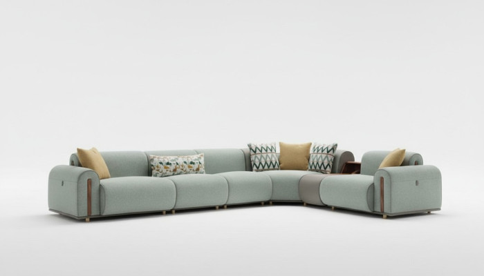 Luxuriöses Grünes Ecksofa Wohnzimmer Ledercouchen Designer Sitz Möbel