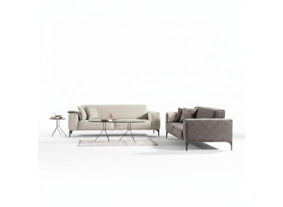 Weiß-Graue Polstersofas Designer Wohnzimmer Textil Couchen 2x 3-Sitzer