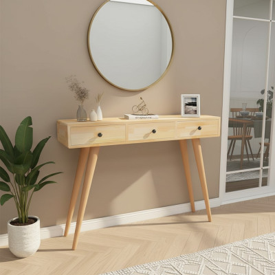 Modern Hochwertig Konsolentisch Beige Holztisch Wohnzimmer Designer Möbel