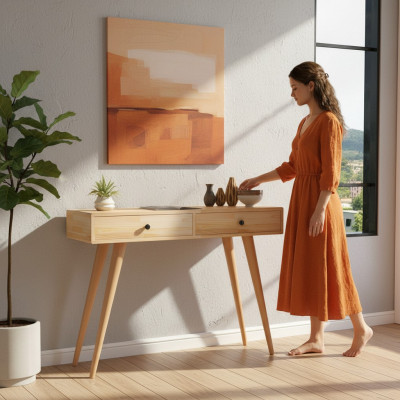 Hochwertig Beige Konsolentisch Design Holz Tisch Konsole Konsolentische