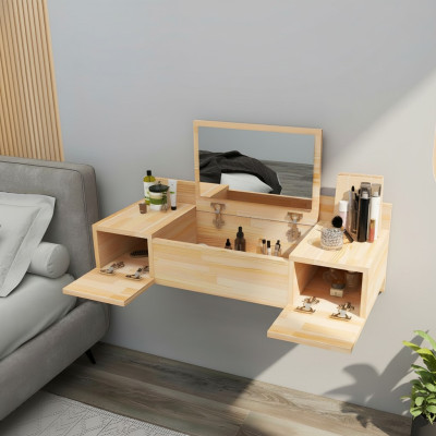 Modern Beige Schminktisch mit Spiegel Luxus Konsole Kommode Schlafzimmer
