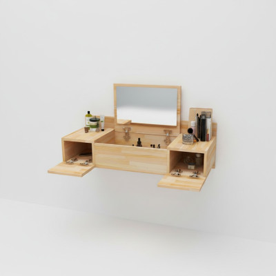 Modern Beige Schminktisch mit Spiegel Luxus Konsole Kommode Schlafzimmer