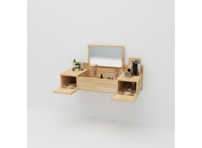 Modern Beige Schminktisch mit Spiegel Luxus Konsole Kommode Schlafzimmer