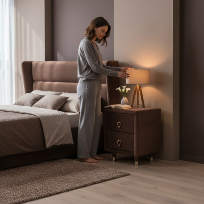 Modern Nachttisch Burgrund Einfarbig Rechteckig Form Design Stil Schlafzimmer
