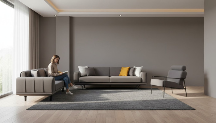 Wohnzimmer Set 3tlg 4-Sitzer 3-Sitzer Sessel mit Kissen Grau Einfarbig