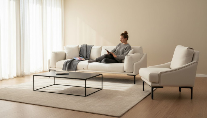 Wohnzimmer-Set 2tlg 3-Sitzer Sofa Sessel Weiß Textil Wohnzimmer Modern