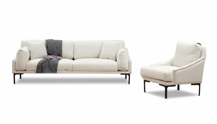 Wohnzimmer-Set 2tlg 3-Sitzer Sofa Sessel Weiß Textil Wohnzimmer Modern