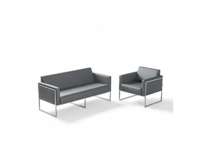Arbeitszimmer Set 2tlg 3-Sitzer mit Sessel Grau Einfarbig Modern Design