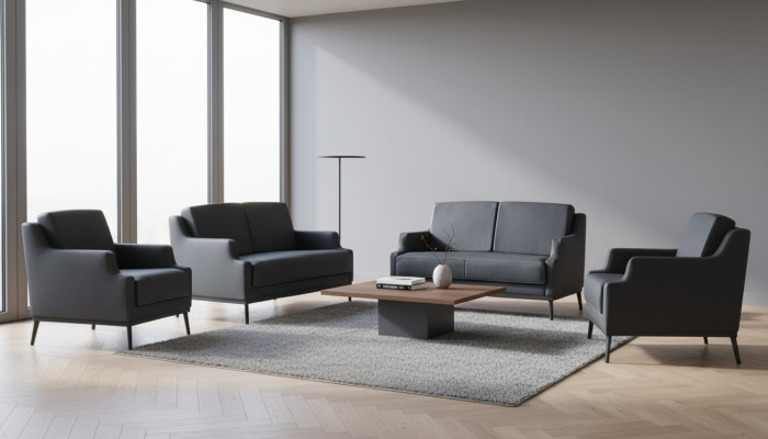 Arbeitszimmer-Set 5tlg Dunkelgrau Stil 2x 2-Sitzer 2x Sessel Couchtisch
