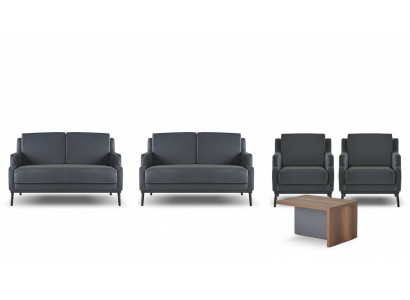 Arbeitszimmer-Set 5tlg Dunkelgrau Stil 2x 2-Sitzer 2x Sessel Couchtisch