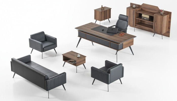 Grau-Braune Stilvolle Arbeitszimmer Sitzmöbel Ablagetisch Sideboard 7tlg