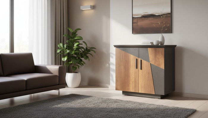 Kommode Grau Braun Zweifarbig Modern Stil Rechteckig Form Arbeitszimmer