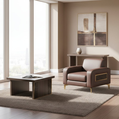 Arbeitszimmer-Set 2tlg Sessel mit Couchtisch Wohnzimmer Braun Einfarbig