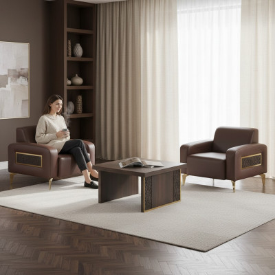 Arbeitszimmer-Set 3tlg 2x Sessel Couchtisch Braun Einfarbig Wohnzimmer