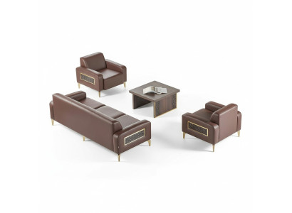 Arbeitszimmer-Set 4tlg 3-Sitzer 2x Sessel Couchtisch Braun Wohnzimmer
