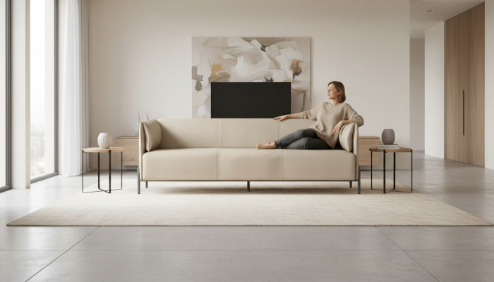 Arbeitszimmer-Set 3-Sitzer Sofa Beige Modern Design Wohnzimmer Kissen