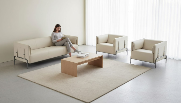 Arbeitszimmer-Set 3tlg Beige 3-Sitzer 2x Sessel mit Kissen Wohnzimmer