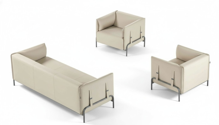 Arbeitszimmer-Set 3tlg Beige 3-Sitzer 2x Sessel mit Kissen Wohnzimmer