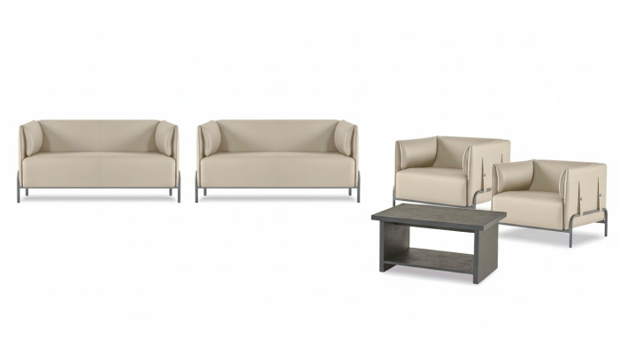 Hellbeige Arbeitszimmer Möbel Designer 2x Zweisitzer Luxus Sessel Tisch