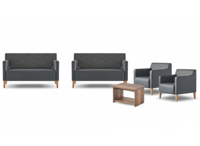 Arbeitszimmer-Set 5tlg Schwarz 2x 2-Sitzer 2x Sessel Braun Couchtisch