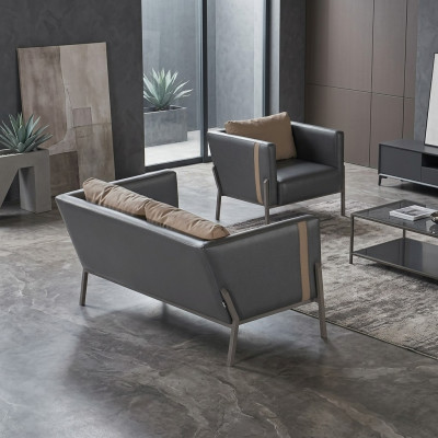 Arbeitszimmer Sitzmöbel Luxuriöser Grauer Leder 2-Sitzer Edler Sessel