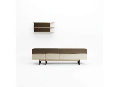 Beige-Braune Wohnzimmer Garnitur Holz Möbel Edles Sideboard Wandregal