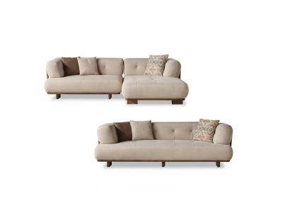 Stilvolle Beige Sofagarnitur Ecksofa L Form Polstermöbel Dreisitzer Sofa