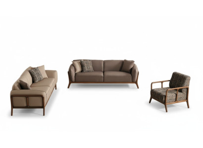 Braun-Beige Wohnzimmer Sofagarnitur Wohnzimmer Designer Möbel 2x Couchen