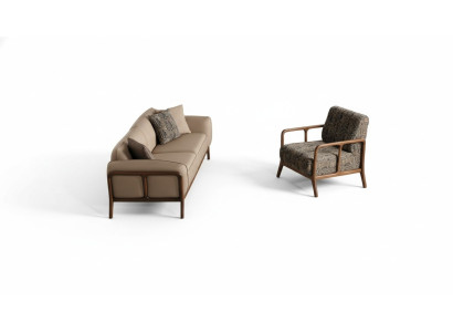 Beige Stillvolle Dreisitzer Couch Wohnzimmer Sitzmöbel Polster Sessel