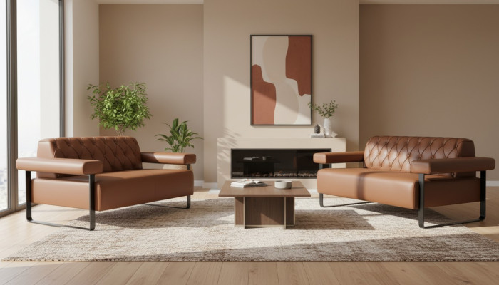 Braun Chesterfield Ledersofas Edelstahl Original Modern 2-Sitzer Knopf