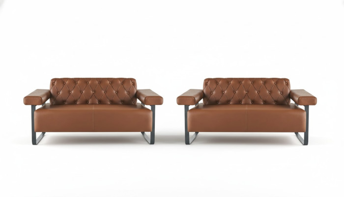 Braun Chesterfield Ledersofas Edelstahl Original Modern 2-Sitzer Knopf