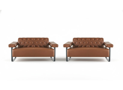 Braun Chesterfield Ledersofas Edelstahl Original Modern 2-Sitzer Knopf