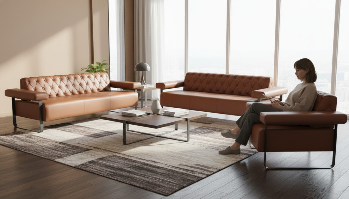 Sofas Modern Edelstahl 3-Sitzer Sofas Sessel Chesterfield Ledersofas