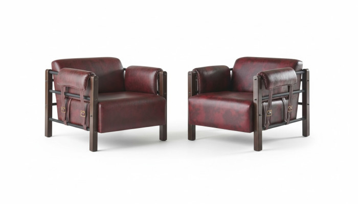 Leder Sessel Bordeaux Ledersessel Modern 1-Sitzer Set Weiche Armlehnen